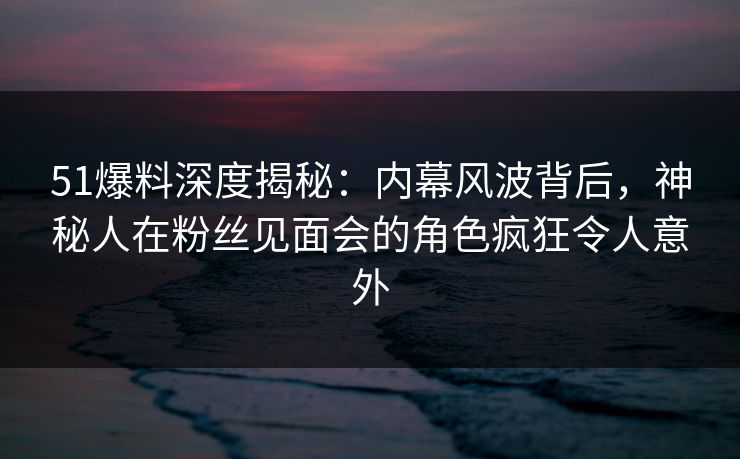 51爆料深度揭秘：内幕风波背后，神秘人在粉丝见面会的角色疯狂令人意外