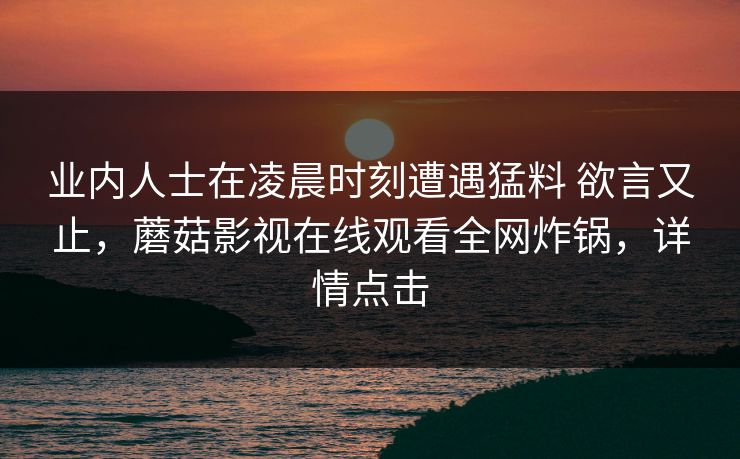 业内人士在凌晨时刻遭遇猛料 欲言又止，蘑菇影视在线观看全网炸锅，详情点击
